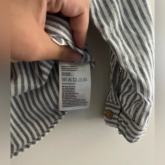 H&M Toddler Boys 18M Striped Button-Up Shirt Blue White Cotton - Picture 3 of 4
